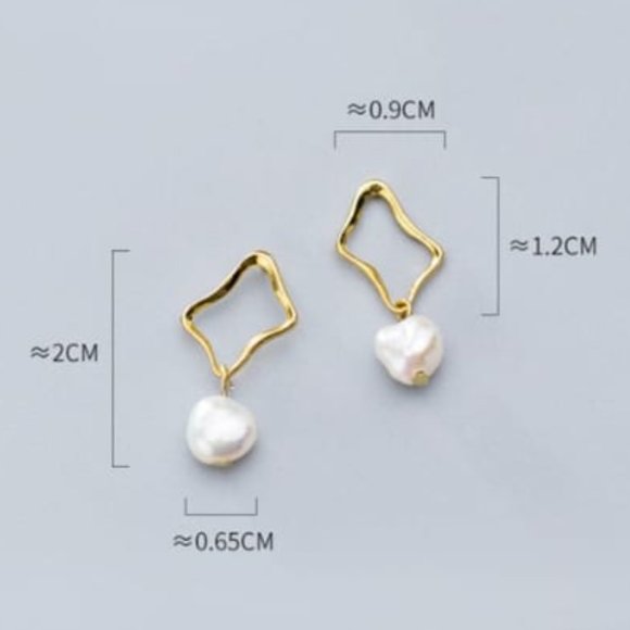 🌟925 Sterling Silver 14K Artisan Pearl Earrings - Picture 2 of 2